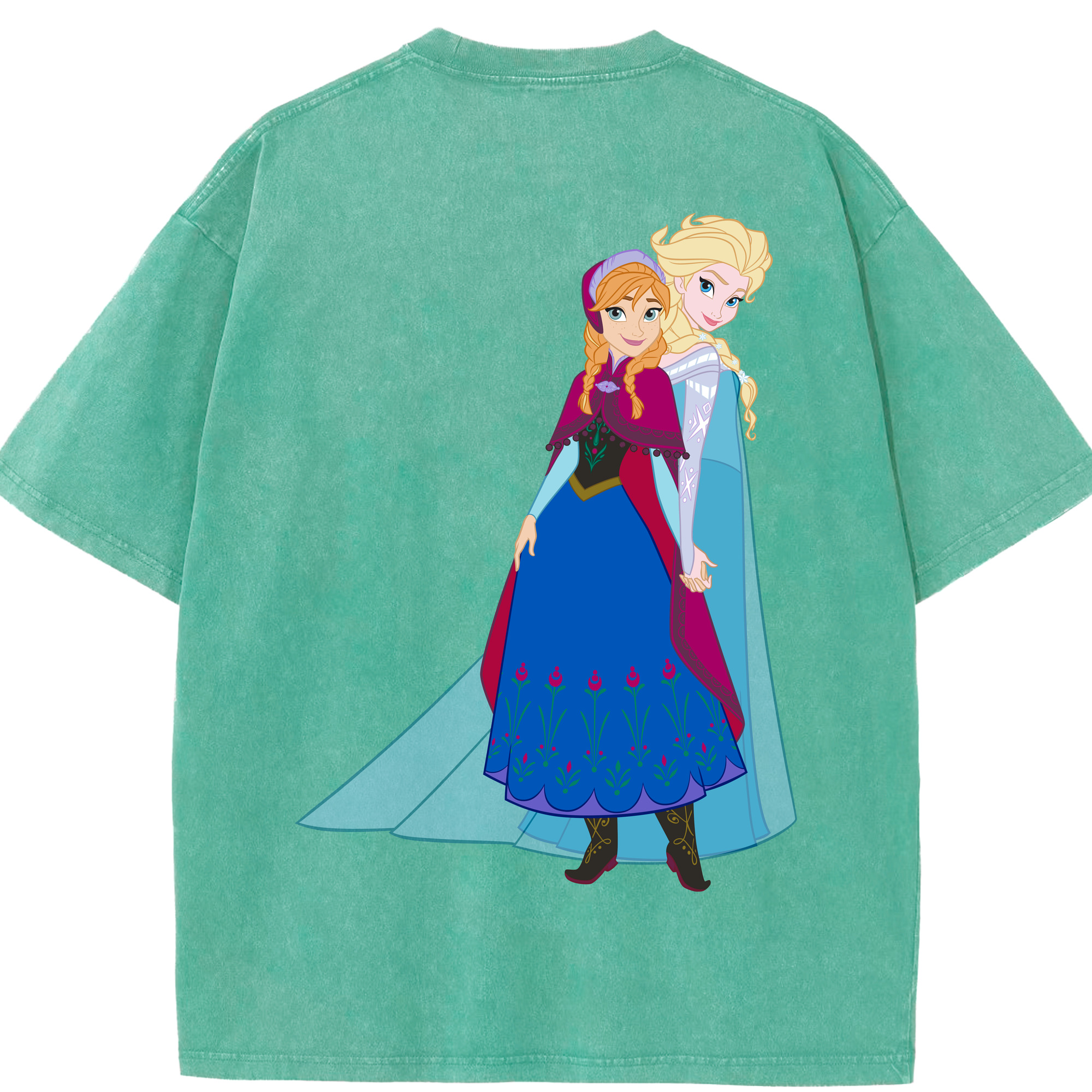 （画像用） アナと雪の女王 アンナ エルサ Frozen Anna Elsa 綿100% ヴィンテージ風 半袖Tシャツ（背面プリント）